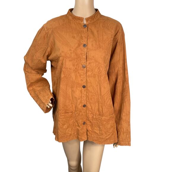 Vtg Coldwater Creek Burnt Orange Mandarin Embroidered Lightweight Jacket SZ L - Picture 1 of 9